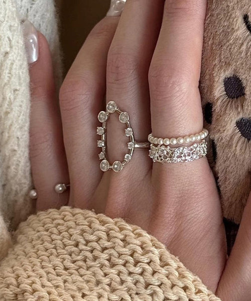 Stainless Rings Silk Set Zircon Steel Boho Three-Piece Open FashionChic