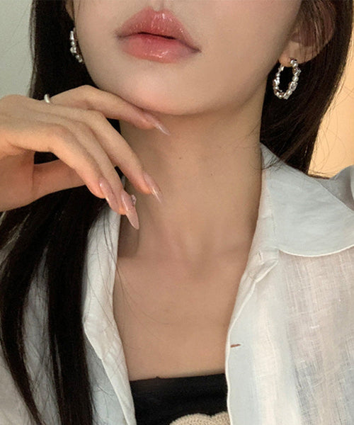 Boho Silver Silk Pearl Sterling Hoop Alloy Earrings FashionChic