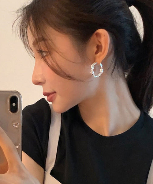 Boho Silver Silk Pearl Sterling Hoop Alloy Earrings FashionChic