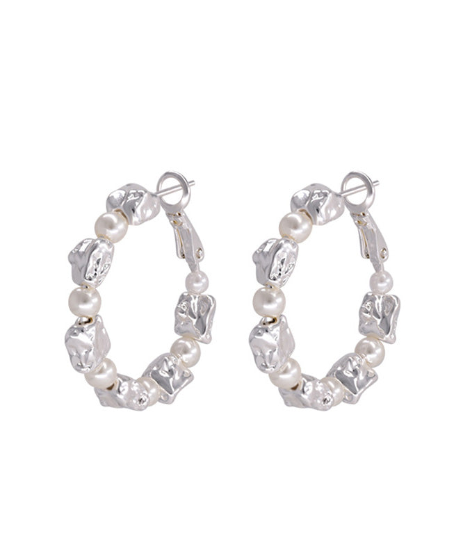 Boho Silver Silk Pearl Sterling Hoop Alloy Earrings FashionChic