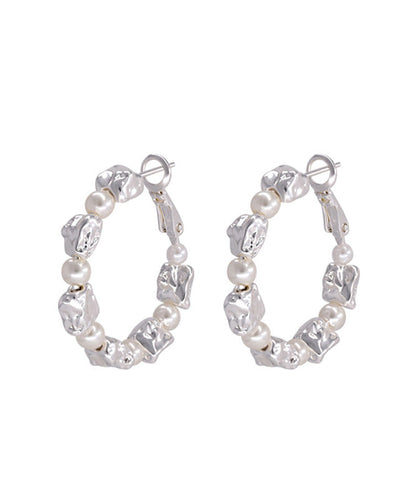 Boho Silver Silk Pearl Sterling Hoop Alloy Earrings FashionChic
