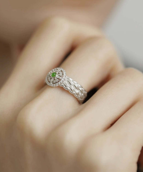 Boho Silk Sterling Silver Jade Hand Woven Lace Rings PO063 JEW-RIN240729
