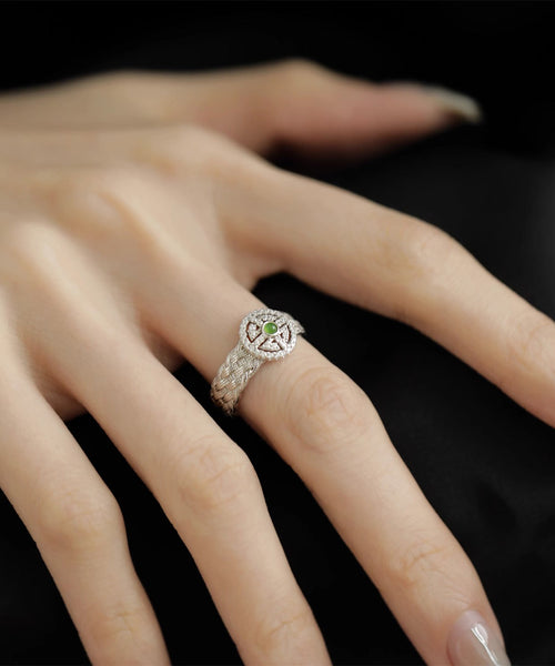 Boho Silk Sterling Silver Jade Hand Woven Lace Rings PO063 JEW-RIN240729