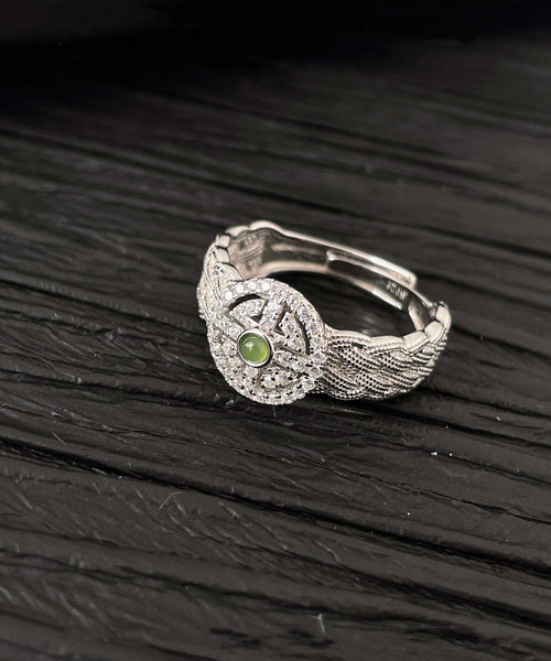 Boho Silk Sterling Silver Jade Hand Woven Lace Rings PO063 JEW-RIN240729