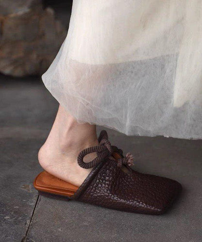 Splicing Slide Up Sandals Lace Leather Faux Brown Boho FashionChic