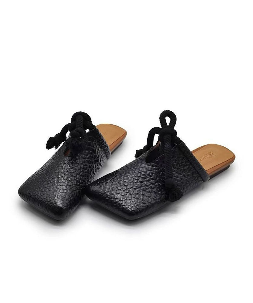 Splicing Slide Up Sandals Lace Leather Faux Brown Boho FashionChic