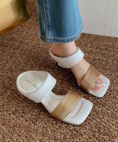 Chunky Slide Boho Splicing Sandals Brown Sheepskin FashionChic