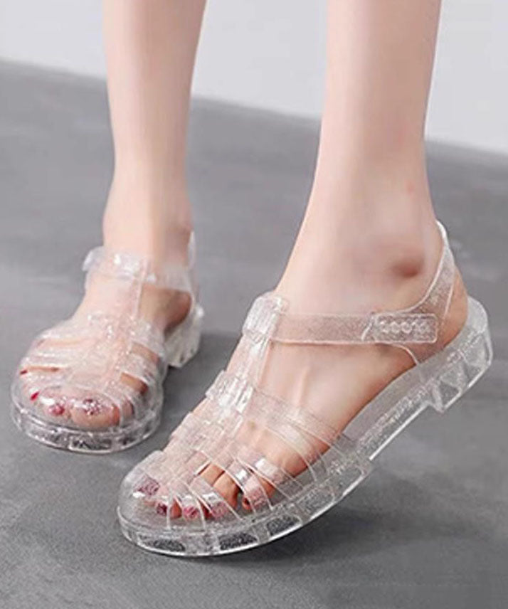 Boho Splicing Hollow Out Flat Clear Sandals White AA012 shoe-CS240815