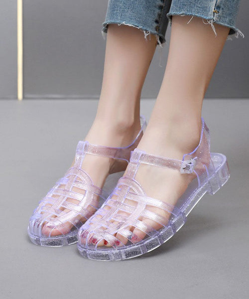 Boho Splicing Hollow Out Flat Clear Sandals White AA012 shoe-CS240815