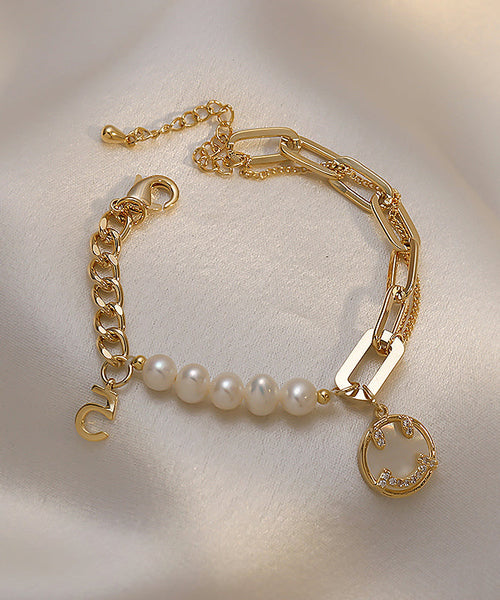 Boho Sterling Silver Alloy Zircon Pearl Smiling Face Charm Bracelet QQ051 JEW-BRA240811