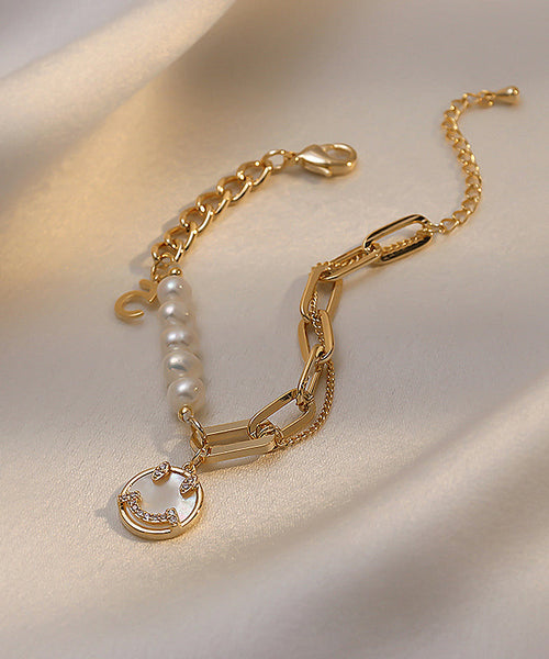 Boho Sterling Silver Alloy Zircon Pearl Smiling Face Charm Bracelet QQ051 JEW-BRA240811