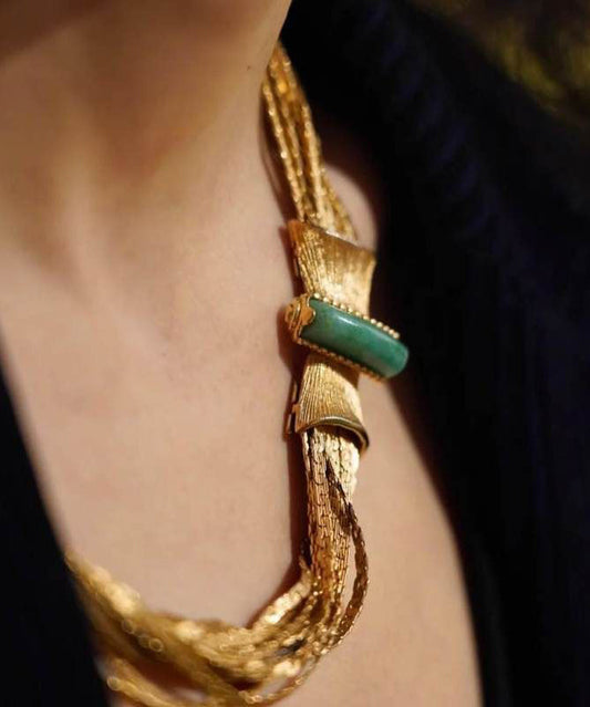 Chain Silver And Weave Jade Sterling Overgild Necklace Boho FashionChic