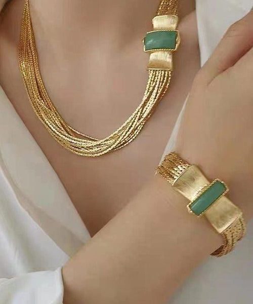 Chain Silver And Weave Jade Sterling Overgild Necklace Boho FashionChic