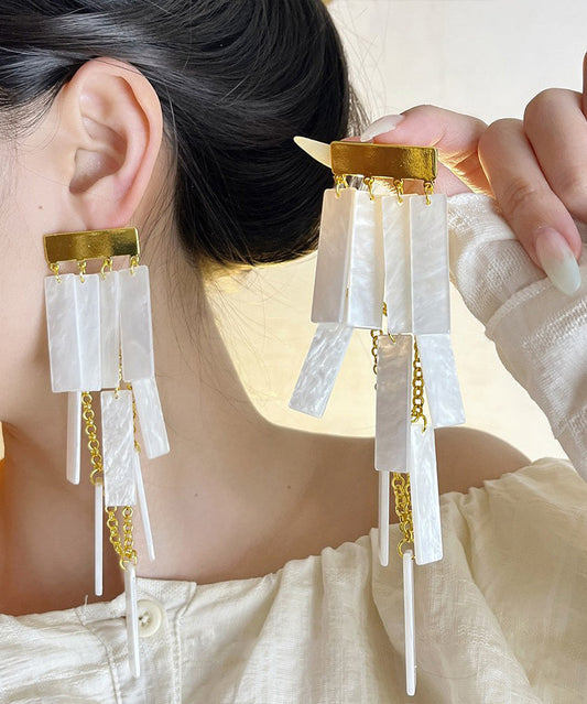 White Tassel Earrings Boho Alloy Drop Acrylic FashionChic