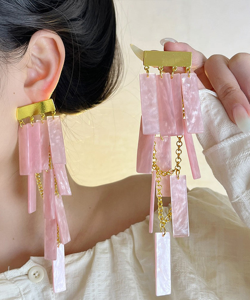 White Tassel Earrings Boho Alloy Drop Acrylic FashionChic