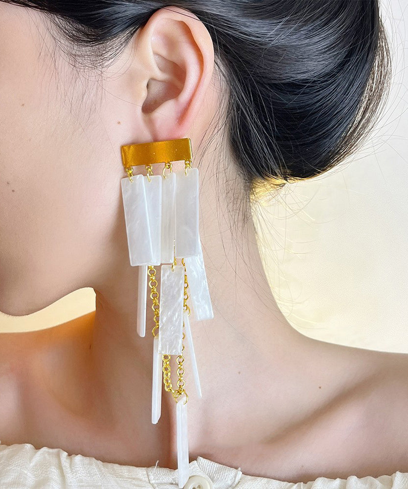 White Tassel Earrings Boho Alloy Drop Acrylic FashionChic
