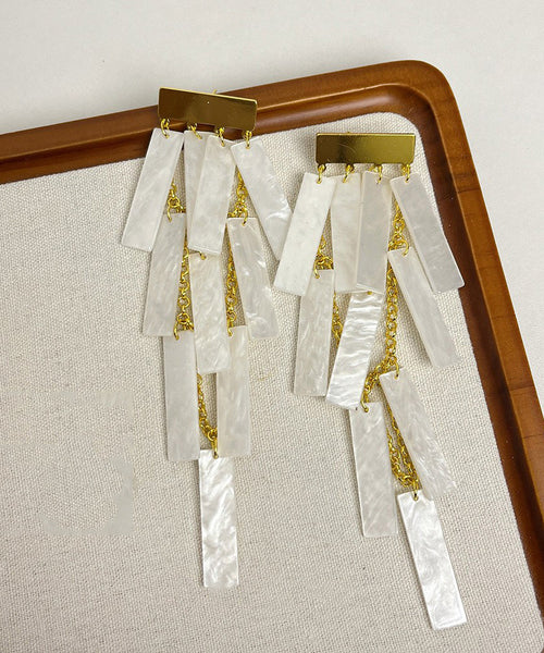 White Tassel Earrings Boho Alloy Drop Acrylic FashionChic