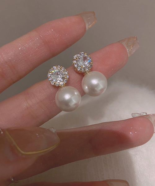 Alloy White Zircon Boho Earrings Pearl Stud FashionChic