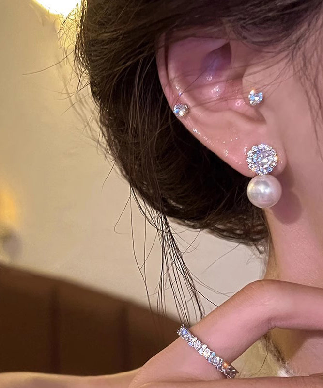 Alloy White Zircon Boho Earrings Pearl Stud FashionChic