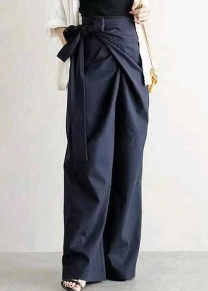 White Straight Boho Fall Linen Side Asymmetrical Tie Pants Waist FashionChic