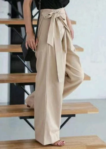 White Straight Boho Fall Linen Side Asymmetrical Tie Pants Waist FashionChic