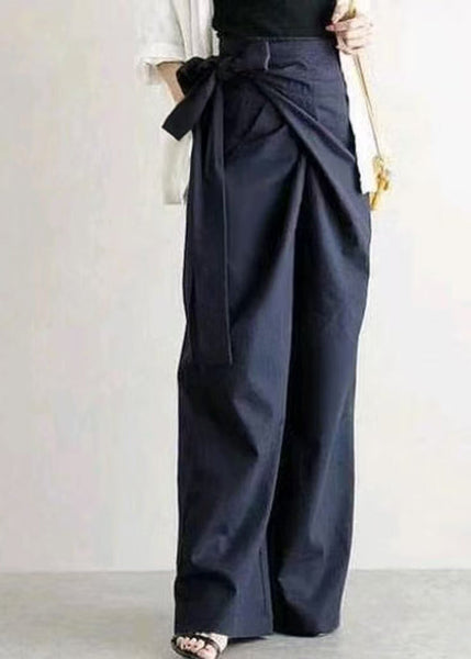 White Straight Boho Fall Linen Side Asymmetrical Tie Pants Waist FashionChic