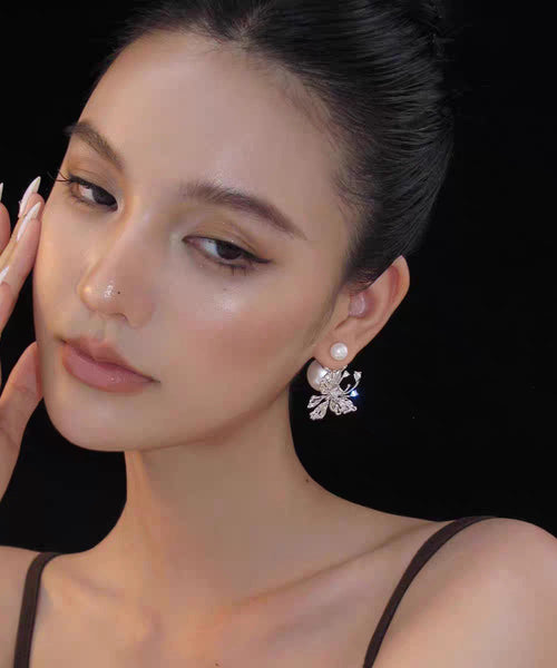 Boho White Copper Zircon Pearl Butterfly Stud Earrings YU012 ABC