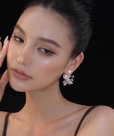 Boho White Copper Zircon Pearl Butterfly Stud Earrings YU012 ABC