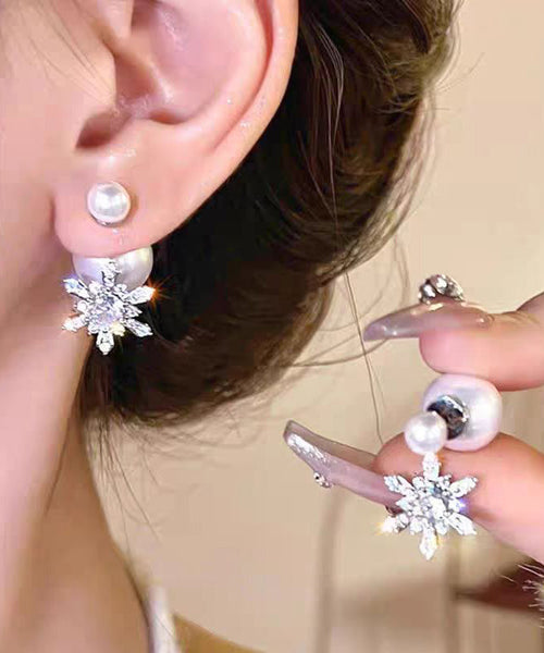 Boho White Copper Zircon Pearl Butterfly Stud Earrings YU012 ABC