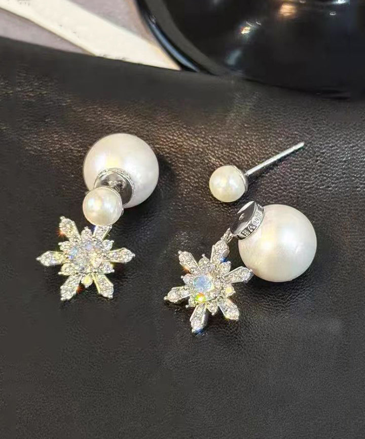 Boho White Copper Zircon Pearl Butterfly Stud Earrings YU012 ABC