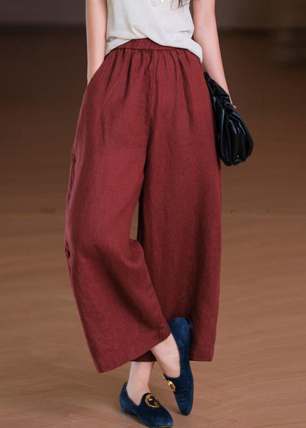 Boho Wide Summer Linen Pants Elastic White Leg Pockets Waist FashionChic