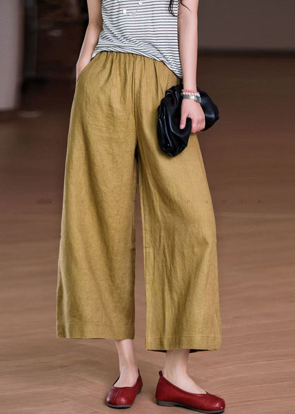 Boho Wide Summer Linen Pants Elastic White Leg Pockets Waist FashionChic