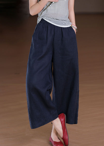 Boho Wide Summer Linen Pants Elastic White Leg Pockets Waist FashionChic