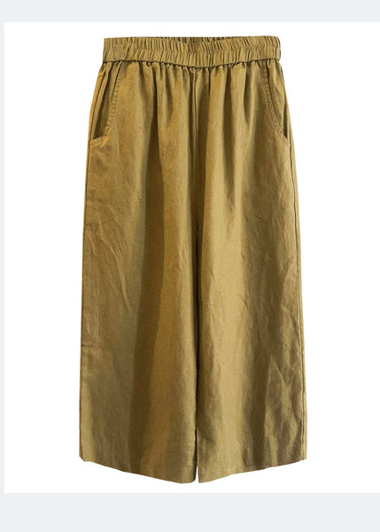 Boho Wide Summer Linen Pants Elastic White Leg Pockets Waist FashionChic