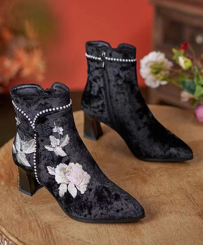 Boho White Embroidery Nail Bead Chunky Heel Boots CZ1056 Ada Fashion