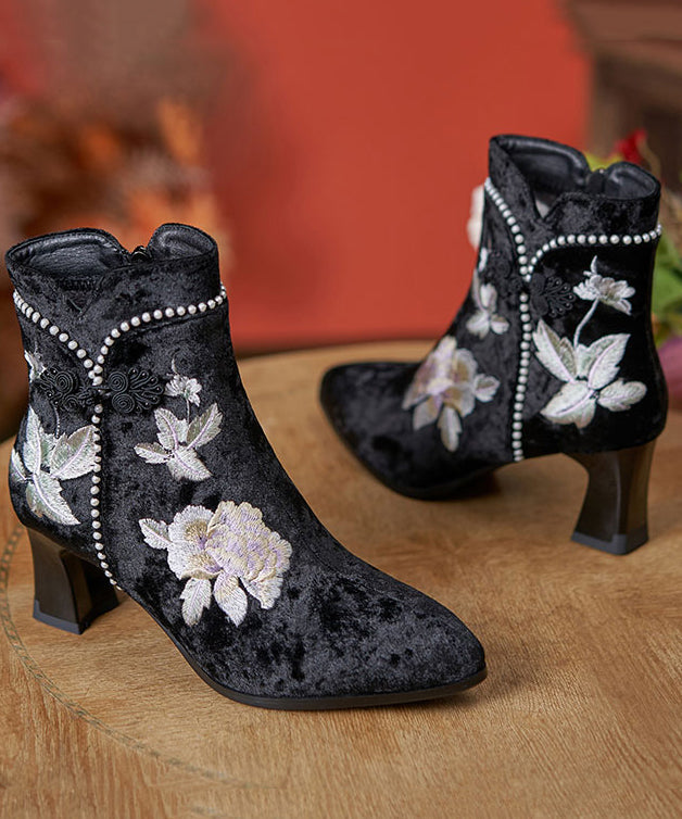 Boho White Embroidery Nail Bead Chunky Heel Boots CZ1056 Ada Fashion