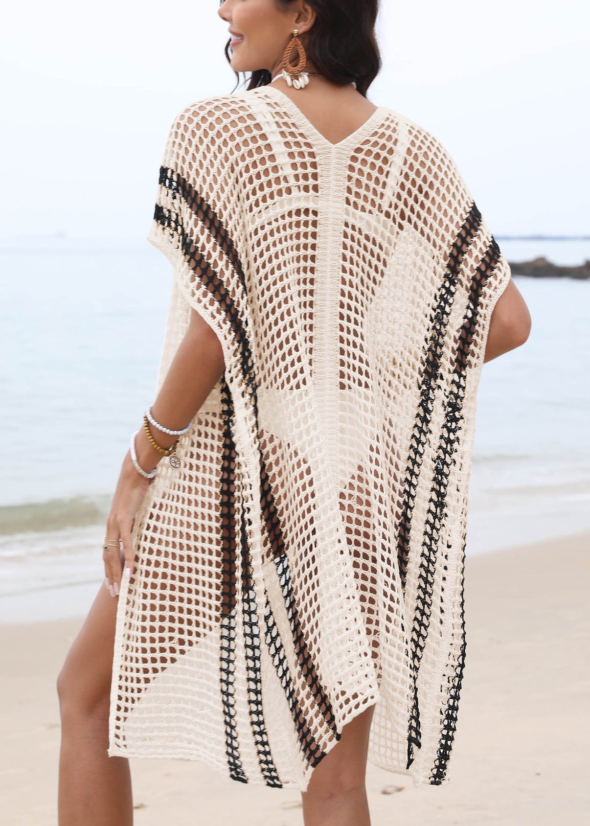 Boho White Hollow Out Beach Bikini Knit Cover Up GF046 Swim-LYQ240716