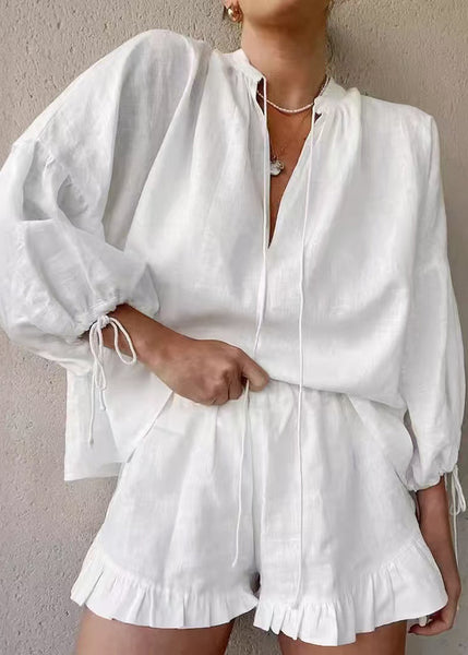 Sets Boho Ruffled Summer Women Oversized 2 Cotton White Pieces FashionChic
