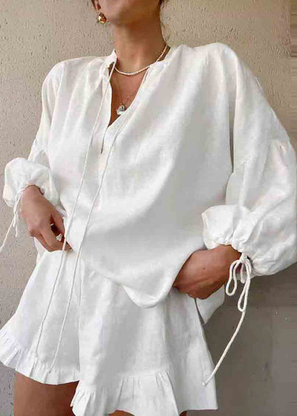 Sets Boho Ruffled Summer Women Oversized 2 Cotton White Pieces FashionChic