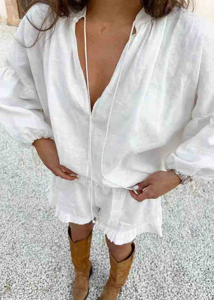 Sets Boho Ruffled Summer Women Oversized 2 Cotton White Pieces FashionChic