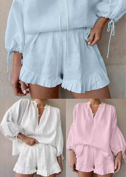 Sets Boho Ruffled Summer Women Oversized 2 Cotton White Pieces FashionChic