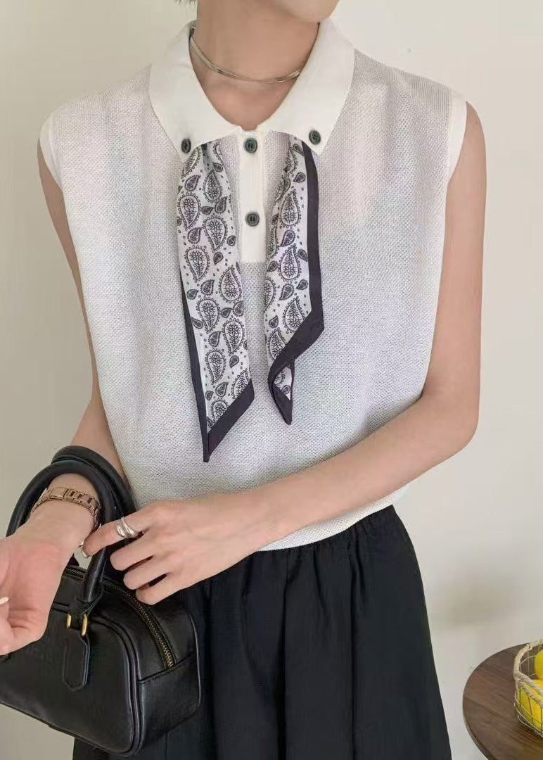 Knit Shirt Peter Summer Boho Scarves Top Pan Collar White FashionChic