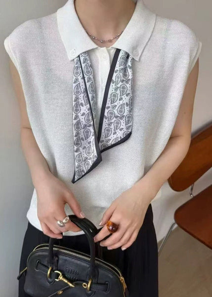 Knit Shirt Peter Summer Boho Scarves Top Pan Collar White FashionChic