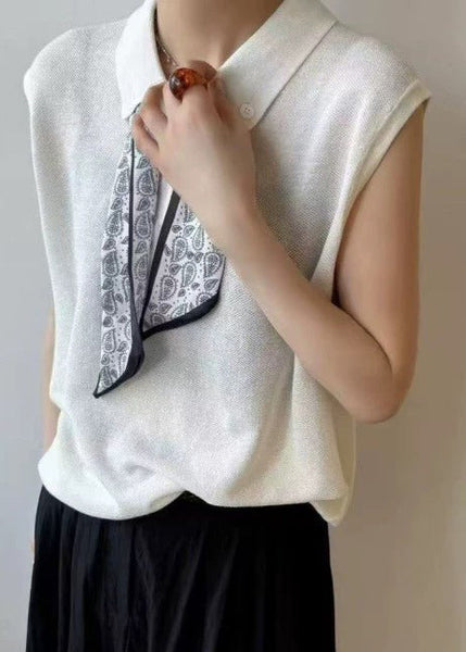 Knit Shirt Peter Summer Boho Scarves Top Pan Collar White FashionChic