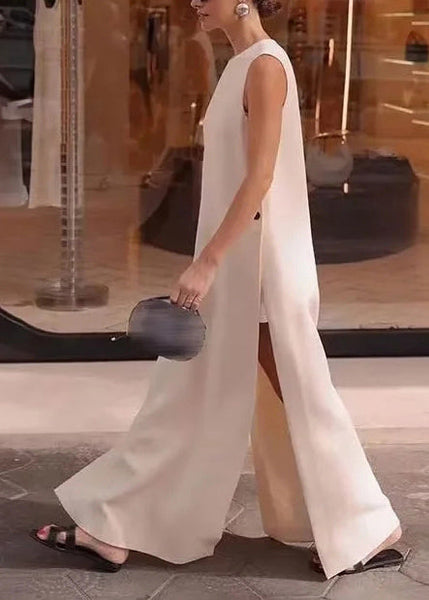 Boho White Side Open Cotton A Line Dress Sleeveless TL008