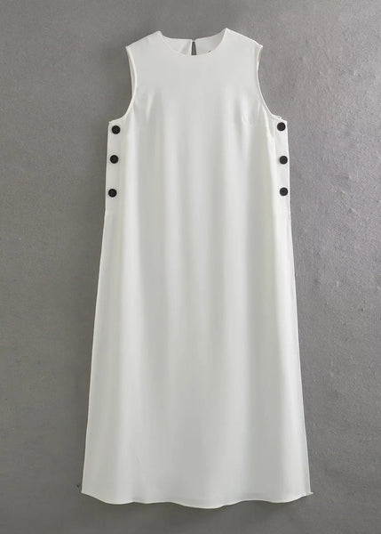 Boho White Side Open Cotton A Line Dress Sleeveless TL008