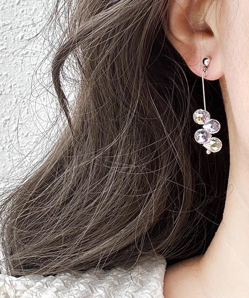 Tassel Boho Glass Drop White Silver Sterling Earrings FashionChic