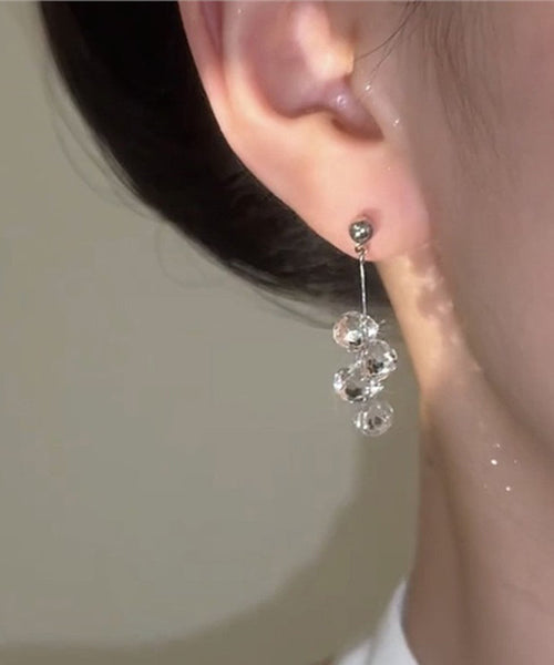 Tassel Boho Glass Drop White Silver Sterling Earrings FashionChic