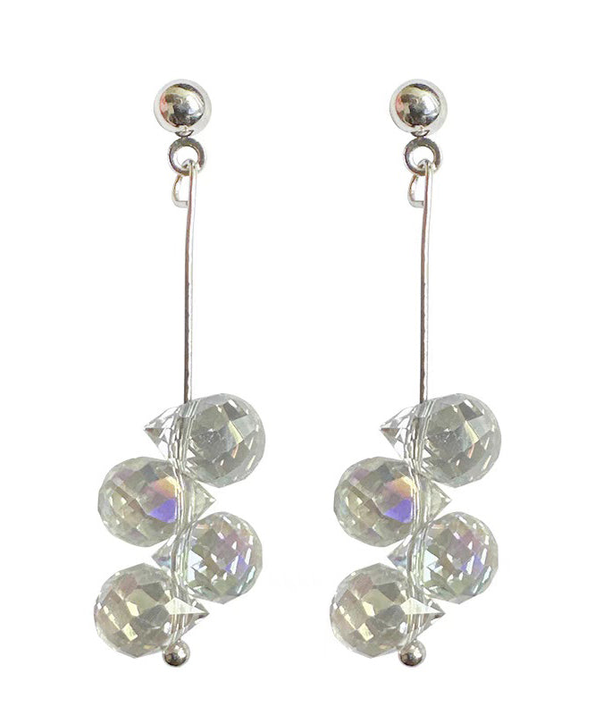 Tassel Boho Glass Drop White Silver Sterling Earrings FashionChic
