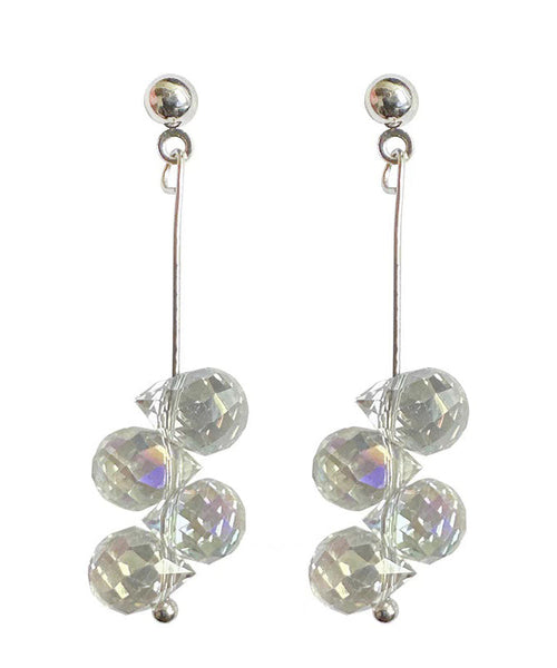 Tassel Boho Glass Drop White Silver Sterling Earrings FashionChic